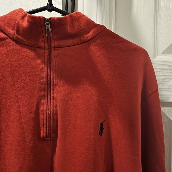 Polo Ralph Lauren Mens Red 1/4 Zip Pullover Pima Cotton Logo Sweater Size Large - Picture 3 of 8